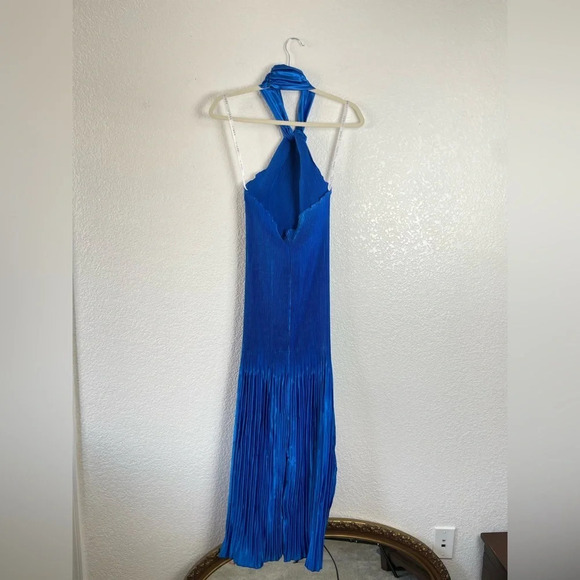 NWT L’idee Soirée Pleated Halter Neck Side Slit Gown Size AU14/US10 Blue - Picture 5 of 13